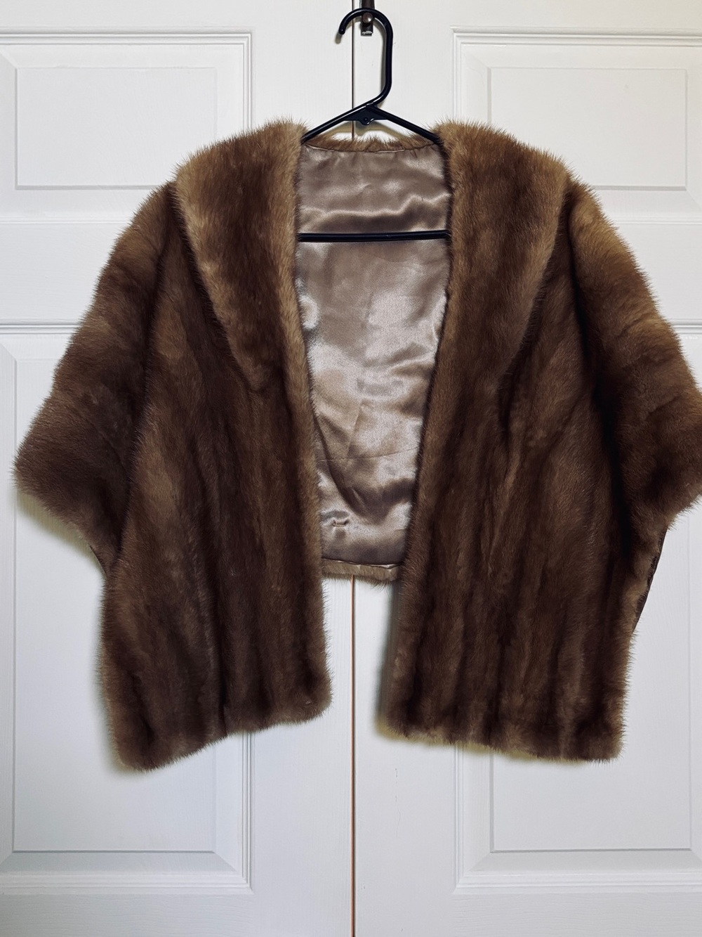 Vintage Luxury Mink Fur Stole Capelet Brown Satin Lined 55” Wrap